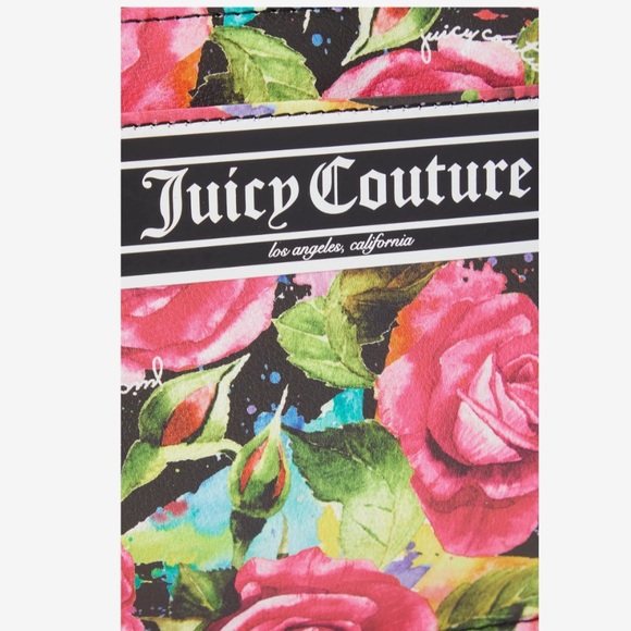 JUICY COUTURE Black Pink Gothic Stripe Floral Rectangle Wristlet Clutch Pouch - Picture 5 of 10